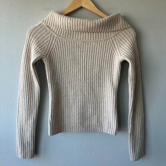 OAK + FORT Sweaters - Oak + Fort Ribbed Funnel Neck Knit Sweater Oatmeal Beige Size XS Minimal Cozy